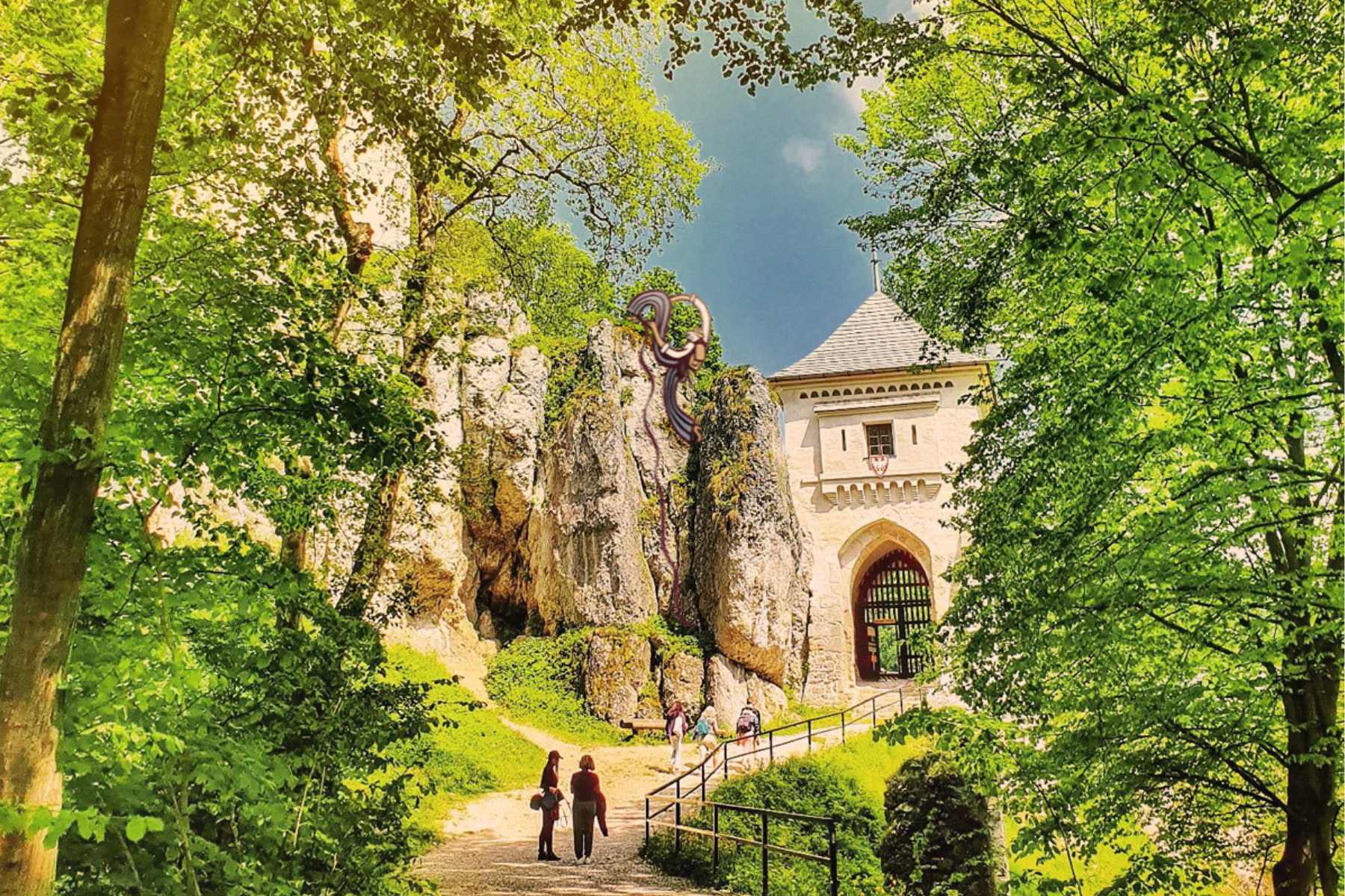 Limestone cliffs and castle gate in Ojców National Park